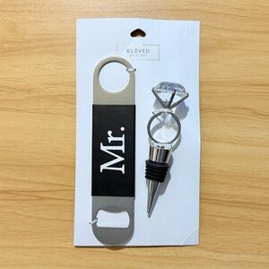 BRIDE & GROOM BOTTLE OPENER & BOTTLE STOPPER SET- NEW